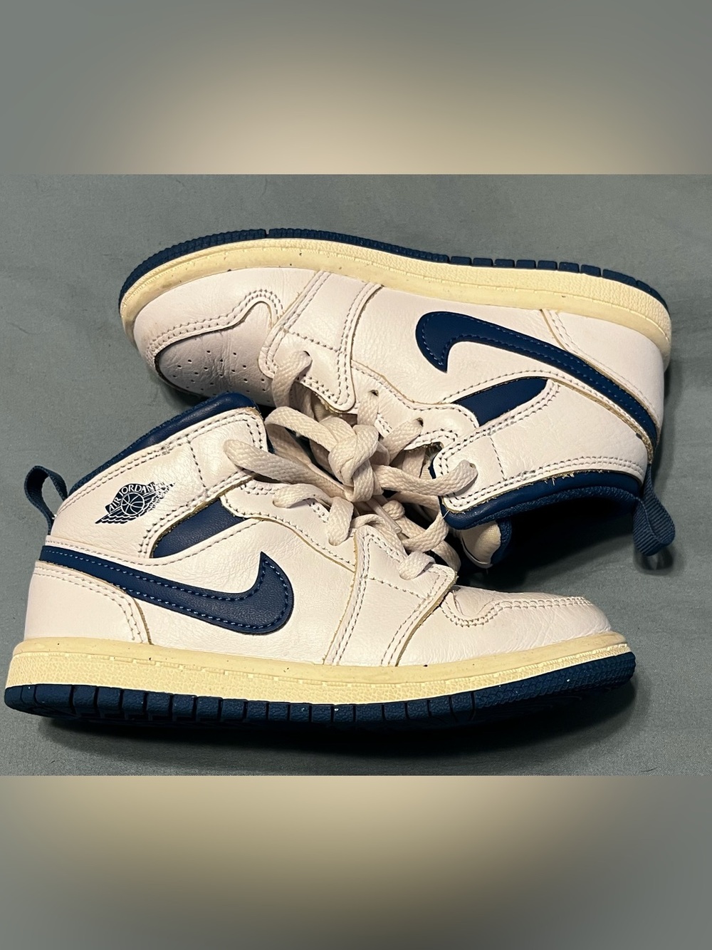 Nike Jordan One Mids Kids White and Navy Sneakers